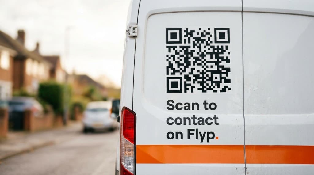 White van with Flyp QR code on the side